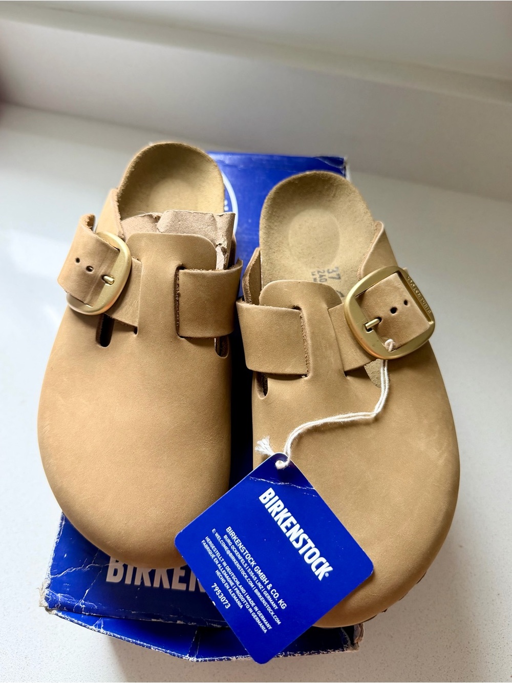 Birkenstock Women's Mud Green Boston Big Buckle  Oiled Leather 37